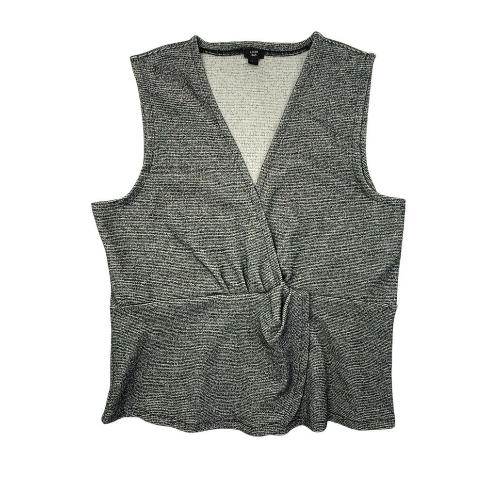 J Crew 365 Twist Knot Boucle Sleeveless Top Women L Gray Peplum Pullover J7990